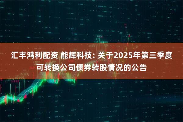 汇丰鸿利配资 能辉科技: 关于2025年第三季度可转换公司债券转股情况的公告